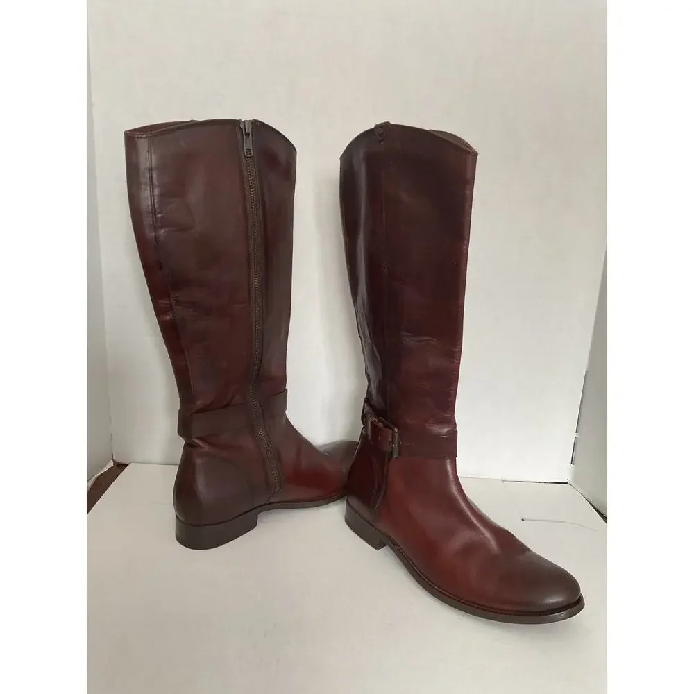 Frye - Melissa - Moto/Riding Tall boots - Redwood Brown Distressed Leather - 8B
